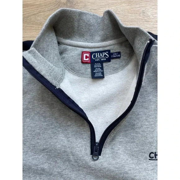 Chaps Men’s Quarter Zip Pullover Sweatshirt Gray Blue XXL - Picture 6 of 9